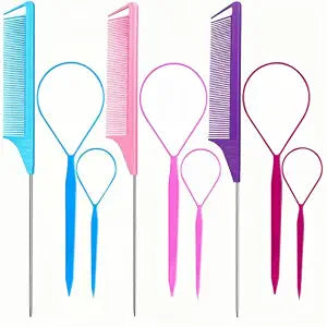9pcs Topsy Hair Tail Tool & rat tail comb set for Woman Girl Hair Styling