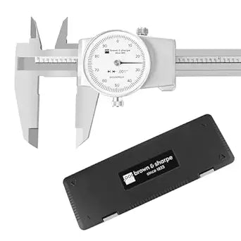 Brown & Sharpe 8-Inch Dial Caliper  Precision Stainless Steel Measuring Tool, White Dial, 0.001" Resolution, Hardened Construction, Shockproof Movement.