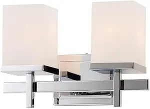 Maxim Lighting Tetra 2-Light Bath Vanity Light | Polished Chrome Steel Finish | Satin White Glass Shade | Transitional Indoor Light Fixture | Ideal for Bathrooms & Powder Rooms | Dimmable | 2152SWPC