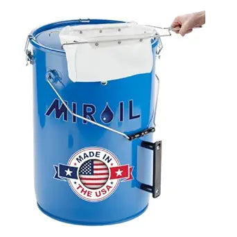 MirOil Blue Filter Pot Combo (6 Gallon) - Oil Pot & Filter Bag  Heavy Duty Steel Oil Disposable Caddy with Lid for Commercial Kitchen Storage - Grease Container for Kitchen with Bag
