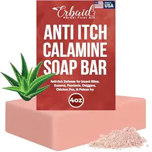 Calamine Soap Bar for Itching ��� All Natural Instant Itch Relief ��� Calming Calamine Soap for Itchy Skin, Insect Bite, Eczema, Poison Ivy Rash, Chicken Pox ��� Pure Raw Anti-Itch Body Wash Made in USA