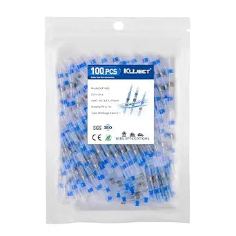 Kuject 100PCS Solder Seal Wire Connectors AWG 16-14, Blue Solder Seal Heat Shrink Butt Connectors Terminals Waterproof Wire Splice Connector for Marine Boat Wire Joint