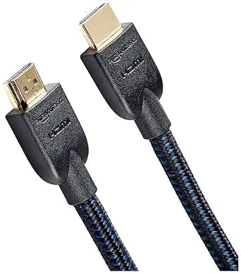 Amazon Basics Nylon-Braided HDMI 2.0 Cable, 15ft, 4K@60Hz, 18Gbps, 2160p, 48 bit, Compatible with TV/PS5/Xbox/Roku/Blu-ray, Ethernet, Black & Blue
