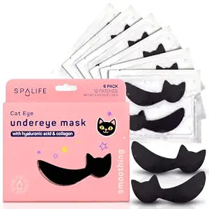 SpaLife Cat Smoothing Korean Eye Patches | Halloween Gifts For Girlfriend | Eye Patches for Puffy Eyes and Dark Circles | Gothic Cat Gifts & Adult Boo Basket Stuffers for Women | Pack of 6 Pairs