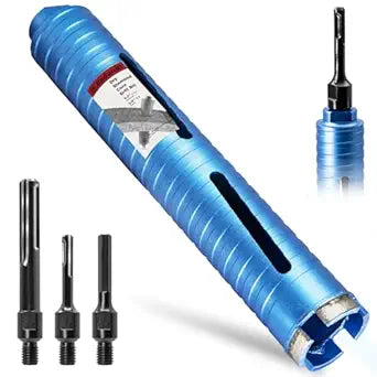 2 1/4" Dry Core Drill Bit, 5/8"-11 Thread, with 3 Adapters Included: SDS Plus, SDS Max and 1/2" Hex Shank; 9.5" Drilling Depth Diamond Core Bits for Brick, Block, Concrete, Stucco and Masonry