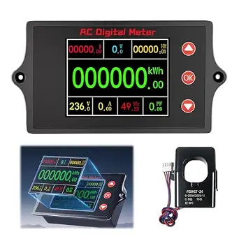RQG AC 80-260V 200A Multi-Function Power Monitor with Split Core Current Transformer,Color LCD Digital Display Voltage Current,Built-in Alarm,for Home Industrial