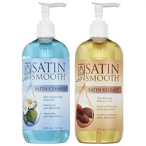 Satin Smooth Pre-Wax Cleanser & Post Wax Oil, Skin Prep & Aftercare, 2 Pack