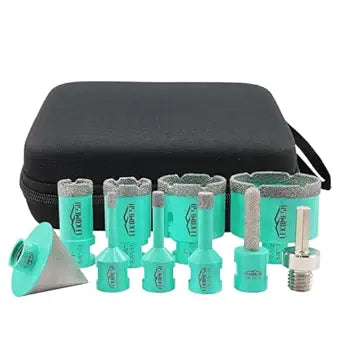 Diamond Hole Saw Kit - 10PCS Tile Core Drill Bits Set for Porcelain Ceramic Granite Marble, Includes 6-65mm Bits, Finger Bit, Chamfer Bit & Adapter, 5/8"-11 Thread
