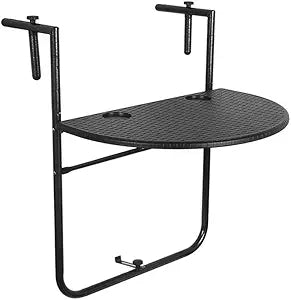 Sundale Outdoor Indoor Folding Hanging Table Adjustable Balcony Railing Table for Patio, Garden, Deck, Black Wicker Finish, 23.6"(L) x 15.6"(W) x 32.7"(H)