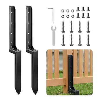 Saker Neo Fence Post Repair Kit  Heavy Duty Steel Fence Post Anchor for Leaning or Broken Posts, Fence Post stabilizer with Screws & Tool,32inch(2 pcs)