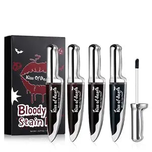 4 Colors Goth Halloween Liquid Lipstick Set, Matte Lip Stain Long Lasting Lip Gloss, Smudge Proof & Waterproof Velvet Lip Tint Vampy Halloween Makeup