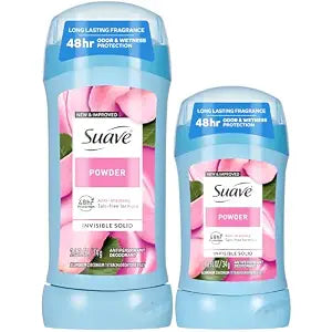 Suave Antiperspirant Deodorant for Women, Powder 2-Pack, 2.6 + 1.2 Oz