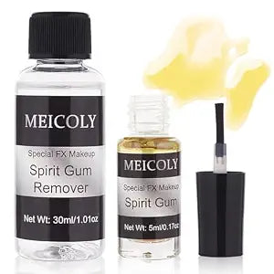 MEICOLY Spirit Gum Adhesive and Remover Combo Kit,Prosthetic Bald Cap Adhesive Glue,Face Skin Glue for Costume,Pro Makeup Glue Adhesive for Face Body Mustache Beard