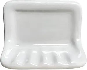 Tenedos White Glazed Ceramic Soap Dish Holder for Bathroom Wall  Bathroom Accessory Kit, Not for Flat Surface Installation, Mount with Tile Adhesion