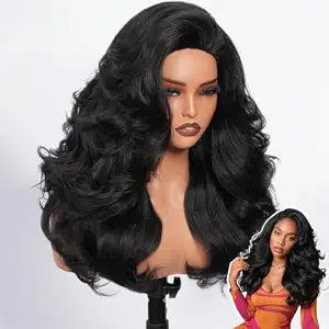 Yaki Wavy Flip Curls Half Wig, 20'' Glueless with Natural Hairline