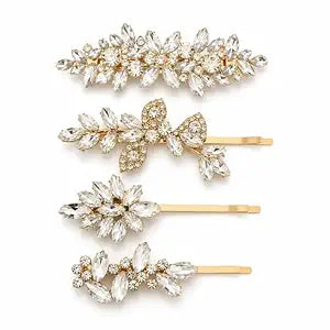 4-Piece Gold Rhinestone Hair Clip Set, Bridal Hair Accessories for Weddings