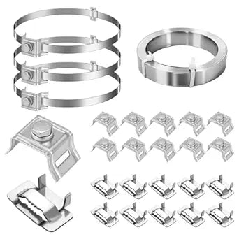 LEIFIDE 304 Stainless Steel Pole Bracket Sign Mounting Kit, 3/4 x 20' Strapping Band Coil +10 Flared Leg Bracket+10 Buckles Sign Mounting Hardware for Light Security Camera Electrical Boxes Clamps