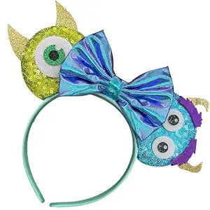 Monsters Mouse Ears Headband for Women Sequin Blue Bows