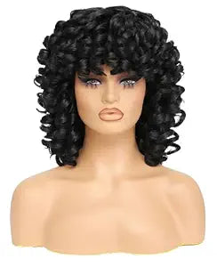 Short Curly Wig With Bangs, Black, 14 In, Curly Wigs for Black Women