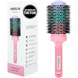 UREELIN Round Brush for Blow Out - 2.1 Inch Large Nano Thermal Ceramic & Ionic with Boar Bristles - Salon Blow Drying Hair Brush for Drying,Volumizing, Curling, Shine & Smooth Styling