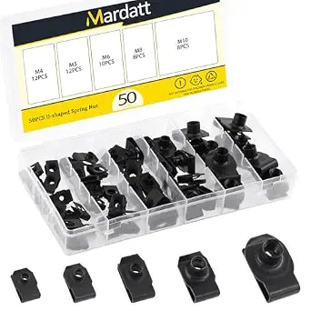 50Pcs M4 M5 M6 M8 M10 Auto Car U-Clip, Automotive U Nut Clips U-Style Clip-On Nuts U Fastener Clips U Clip Nuts for Engine Fender Bumper Dash Door Panel Interior, Carbon Steel