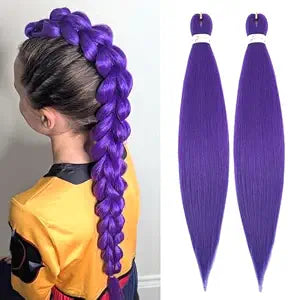 Purple Braiding Hair 20 Inch Pre Stretched Braiding Hair Extensions 2 Packs Long Synthetic Crochet Hair Twist Braids for Stage Party Halloween Costume Cosplay