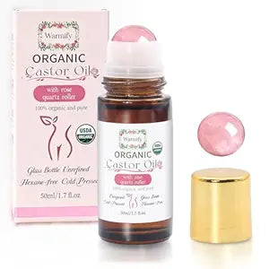 Organic Castor Oil with Rose Quartz Roll-On, 1.7oz, Cold-Pressed