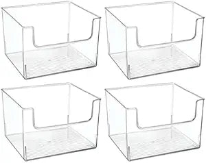mDesign Modern Plastic Open Front Dip Storage Organizer Bin Basket for Household Organization - Shelves, Cubby, Cabinet, and Closet Organizing Decor - Ligne Collection - 4 Pack - Clear
