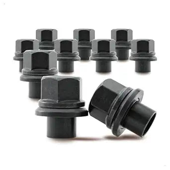 Two-Piece 19mm Sleeve Flanged Wheel Nuts 10PCS, M22x1.5 Hex:33mm Black for Heavy Duty Truck Semi Truck Fit Steel Dual Wheels with Hub Piloted Seat & 26mm Bolt Hole Size
