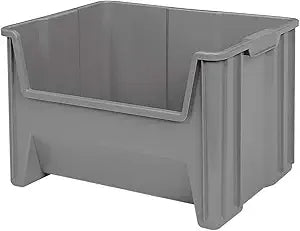 Akro-Mils 13017 Stak-N-Store Stackable Storage Bins, Heavy Duty Garage Storage Containers, Open Front Plastic Organizer for Tools, Shelves, Closet Organizer, 15" x 20" x 12-1/2", Grey, 3-Pack