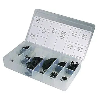 Stens 415-166 Metal Hook E-Clip Kit, 20 of 3/16", 20 of 5/8", 20 of 3/4", 20 of 7/8", 30 of 1/16", 30 of 1/8", 40 of 1/2", 50 of 1/4", 50 of 3/8", 280 Pieces,Clear
