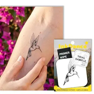 Semi-Permanent Tattoo, Hummingbird, Long Lasting Temporary Tattoos, Waterproof Plant-Based Ink, Lasts 1-2 Weeks, Color Develops in 24 Hours MNF031