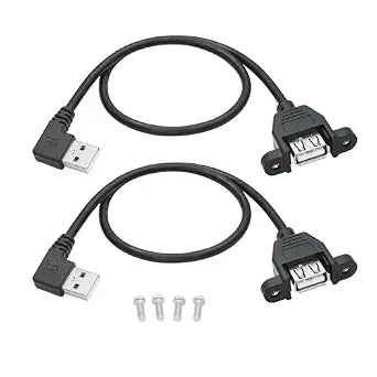 90 Degree Right Angle USB A Panel Mount Extension Cable 1FT,2-Pack