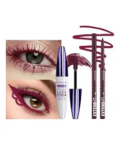 Burgundy Red Mascara and Eyeliner Set, Waterproof Mascara Makeup for Women