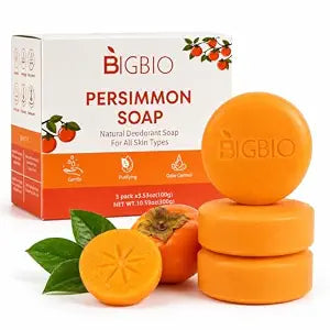 3 Pcs Persimmon Soap Bar for Body Odor Control, Natural Deodorant Body Bar Soap for Old People Smell, Handmade Body Deeply Cleansing Bar Soap, Remove Strong Smell, Eliminating Soap for Women & Men