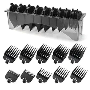 Clipper Guards Set Compatible with Most Wahl Clippers with Holder, Clipper Guides Replacement - 1/16" to 1", 10 Piece Set, Black Color
