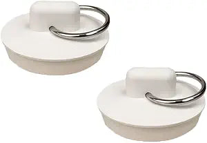 2-Pack White Rubber Sink Stoppers with Ring  1 1/2 Inch Drain Plug for Bathroom Sink, Bathtub, Kitchen
