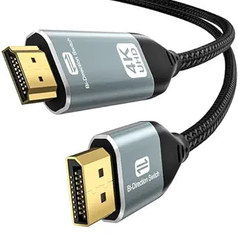 4K Bidirectional HDMI to Displayport Cable 10Ft (4K@60Hz/2K@120Hz) Male to Male Adapter Bidirectiona Display Port to HDMI Braided Cord, DP to HDMI Compatible with PC,Laptop,AMD,NVIDIA,PS5,Xbox