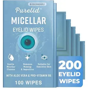 200 Pcs Micellar Eyelid Wipes for Sensitive Eyes; Gentle Daily Cleanser With Aloe & Pro-Vitamin B5; Paraben-Free Micellar Water Daily Eyelid Hygiene Wipes; Daily Eye Wipes that Hydrate & Sooth