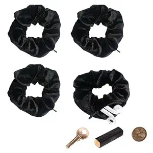 Scrunchie with Zipper Pocket, Black, 4PCS