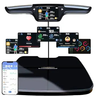 Homerz Body Composition Scale with 57 Metrics - Digital Body Fat Scale with BMI, Muscle Mass & Heart Rate Tracking, 8-Electrode Bluetooth Smart Scale, TFT Color Display & Retractable Handle, 400 LB