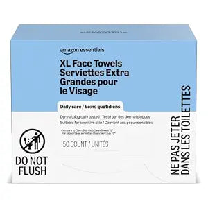 Amazon Essentials XL Dry Face Towels, Ultra Soft, Disposable, Dermatologically Tested, 10 x 12 Inches, 50 Count, Pack of 1