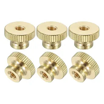 uxcell Knurled Thumb Nuts, 6Pcs M5 x D16mm x H10mm Brass High Head Through Hole with Collar High Head Through Hole Round Knobs Fasteners for 3D Printer Parts, Machine Tools