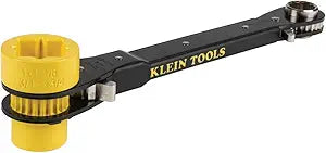 KLEIN TOOLS KT155HD Heavy-Duty 6-In-1 Lineman's Ratcheting Wrench with Bolt Through Design and Bright Yellow Socket