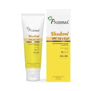 Fixderma Shadow SPF 50+ Gel Sunscreen for Face | Titanium Dioxide & Zinc | Broad Spectrum UVA and UVB Protection | Water Resistant, Lightweight Sunscreen - 2.64 Oz