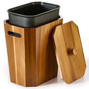 BLUEWEST 2.6 Gallons Acacia Wooden Bathroom Trash Can with Lid & PP Liner  Small Wastebasket with Handle, Decorative Wood Bin for Bedroom, Office or Under Counter Use