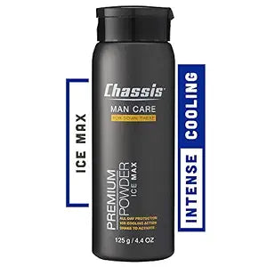 Chassis Ice Max Premium Body Powder for Men, Natural Deodorant with 10x the Cooling Sensation, Anti-Chafing Powder with Odor-Absorbing Formula, Free of Talcum Powder, Parabens, and Menthol