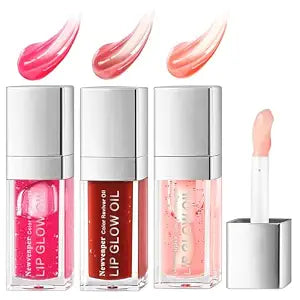 Newvenper Hydrating Lip Glow Oil Long Lasting Plumping Lip Gloss Transparent Toot Lip Balm Moisturizing Lip Oil Repairing Lip Lines and Prevents Dry Cracked for Lip Care and Dry Lips 3PCS
