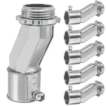 6 Pcs 3/4 Inch EMT Offset Connectors UL Listed Galvanized Steel Conduit Fittings with Set Screw and Locknut for Electrical Junction Box