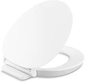 KOHLER 57778-GCF-0 Cymbal ReadyLatch Quiet-Close Soft Close Toilet Seat Round, Flexible CoreFlex Material, Wider Toilet Seat Surface, Home Essentials, White with Ice Grey Core Center